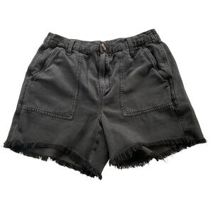 Aerie Cargo Raw Hem Shorts Sz S Black Boho Grunge Edgy Festival Utility Comfort